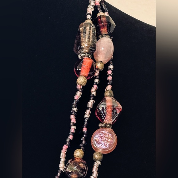 Multicolor Glass Beaded Necklace Artisan Lampwork - Picture 3 of 12
